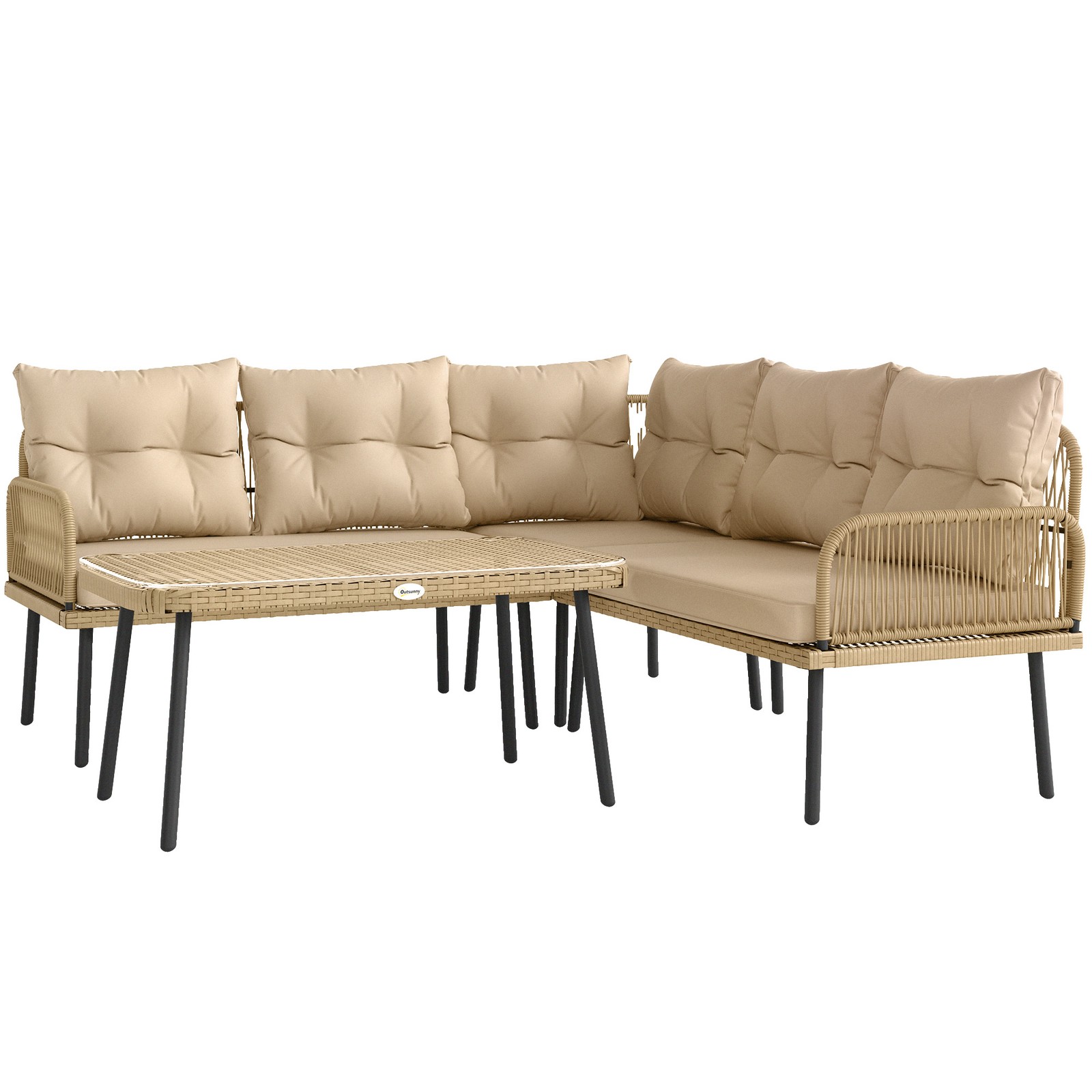 Outsunny Set da Giardino in Rattan 2 Divanetti, Poltrona Angolare e Tavolino
