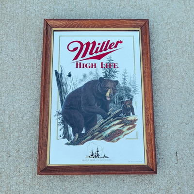 Miller High Life Wildlife Series Black Bear Framed Breweriana Mirror