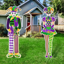 2 Pcs Mardi Gras Outdoor Decorations Mardi Gras Yard Sign with Stake Carnival Ma