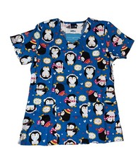 Zoe Chloe Penguins V-neck 2 pockets women's short sleeve scrub top - Large