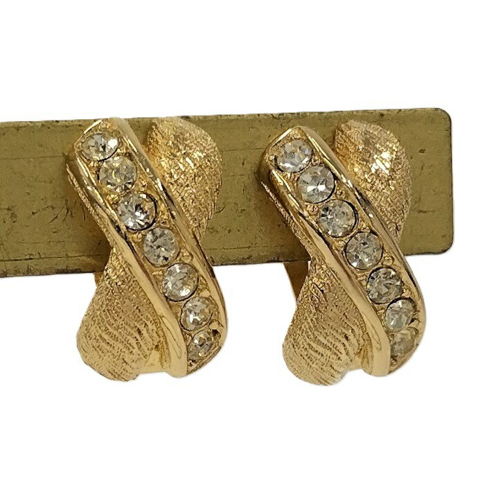 Dior Cross Rhinestone Gold-Plated Earrings for Women