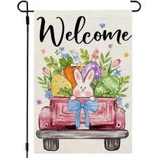 Easter Garden Flag Eggs Bunny Truck 12x18 Inch Double Sided Holiday Decoration f