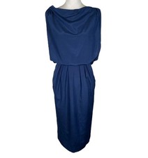 ASOS Sheath Dress Womens Size 6 Blue Pleated waist Wide Strap Back Pullover