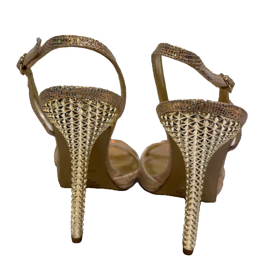 Nine West Mujer NUEVO TALLA 7 Dorado/Joya Tirantes Eslinga Trasera Correa Ajustable Tacón Foto 2 de 4