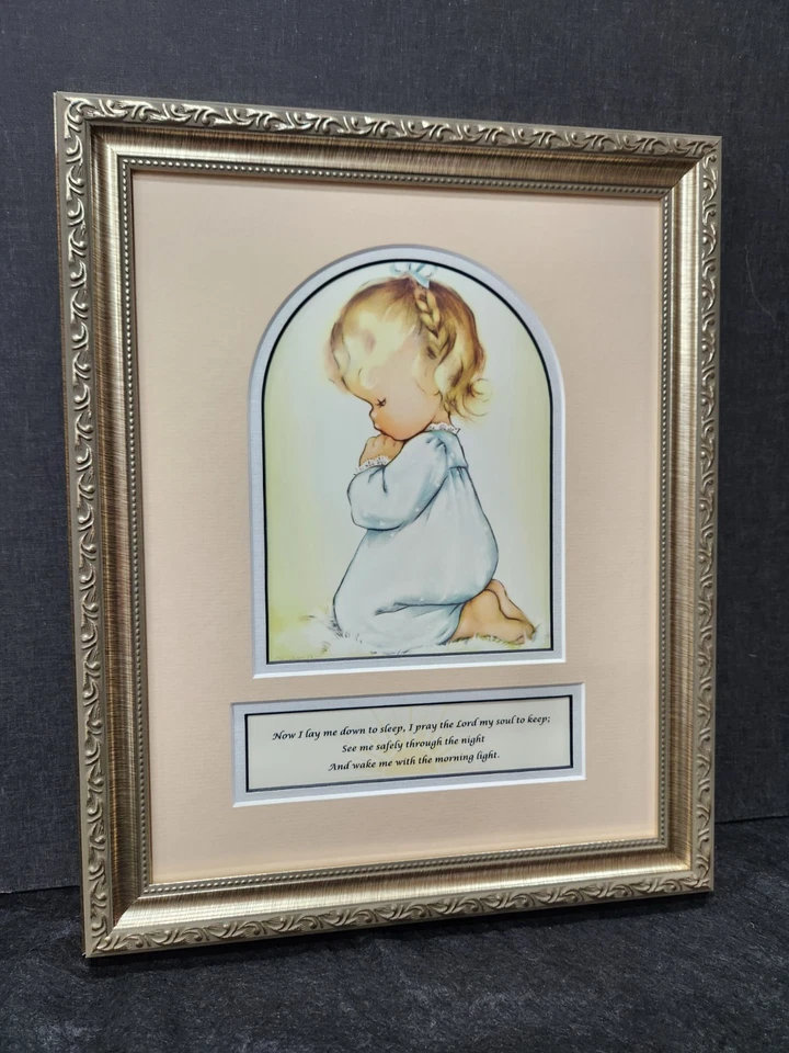 Bebé niña estampado vintage rezando ahora me acuesto a dormir oración personalizado enmarcado Foto 3 de 4
