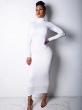 New Winter Longuette Long-Sleeved Elastic Force Slim High Collar Slim Long Dress