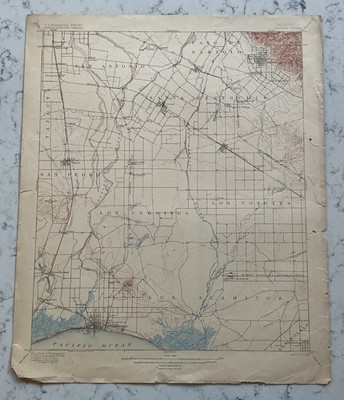 ANTIQUE DOWNEY CALIFORNIA GEOLOGICAL SURVEY TOPOGRAPHICAL MAP 1902 USGS