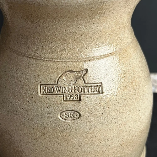 RED WING Pottery Salt Glazed Pitcher 9" 1998 Incised "SK" "Red Wing Pottery" 5"