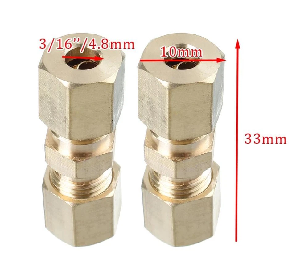 10X Líneas de Freno Unión Latón Recto Compresión Conector 3/16" Tubo OD Foto 2 de 4