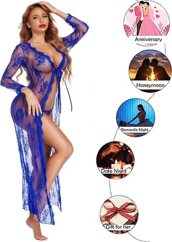 Women Sexy Lace Robe Lingerie Bridal Lace Babydoll Lingerie Sheer Wedding Gown - Picture 6 of 31