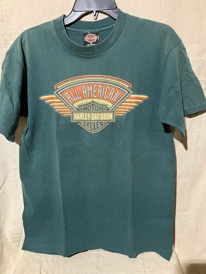 Camisa vintage Harley Davidson All American Berlington VT verde medio Foto 2 de 4