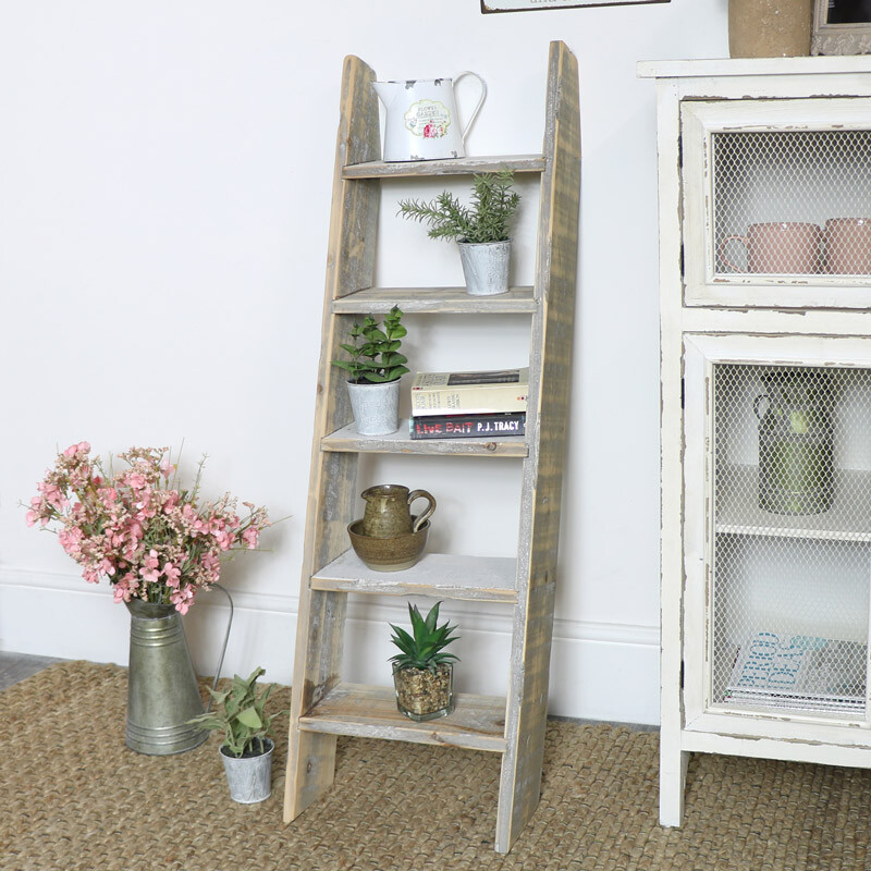 Ladder Shelf Yasmin Wooden Shabby Chic Displaying Shelves Storage Decor White Grey For Sale Ebay