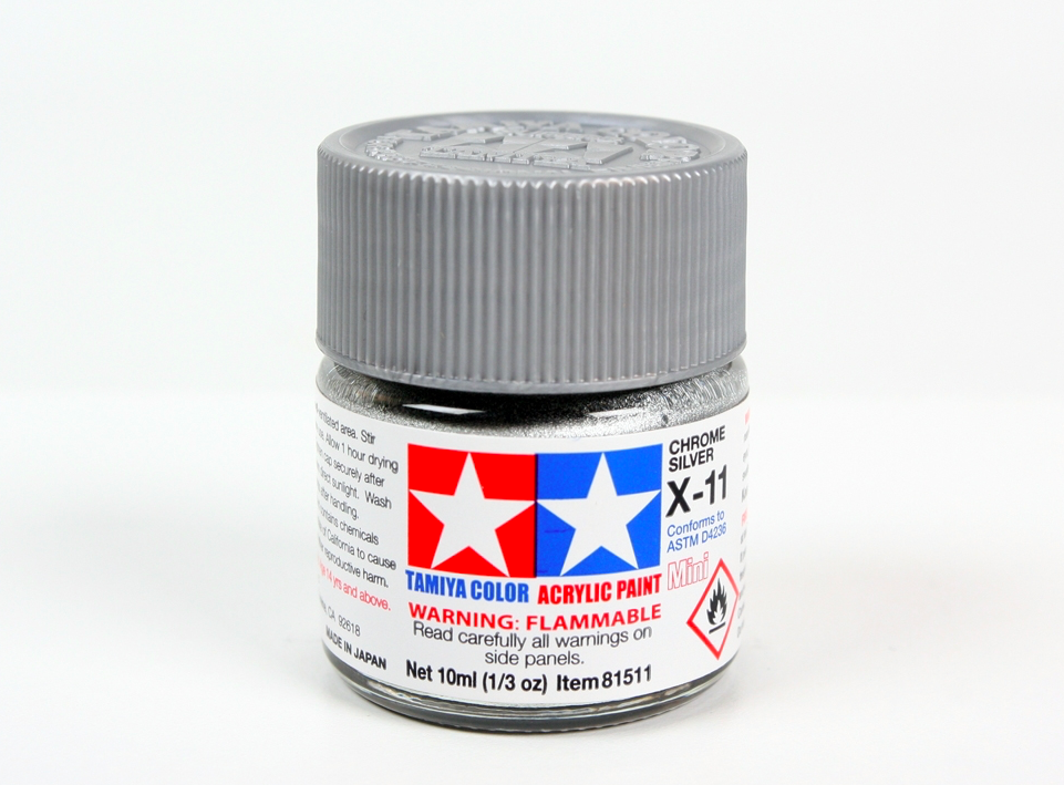 Tamiya Colore acrilico ARGENTO CROMO  LUCIDO plastica metallo TAMIYA X-11 10ml
