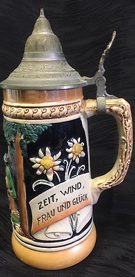 Vtg German Stein Lidded Verandern Sich Im Augenblick Zeit Wind Frau Und Gluck