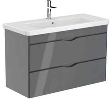 Saneux Indigo 1000mm 2 Drawer Wall Hung Vanity Unit in Glossy Grey - 700523