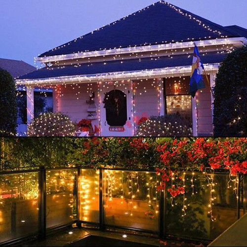 AC 110V 96 LED Curtain Fairy String Party Lights Xmas Waterproof Christmas Decor - Picture 5 of 15