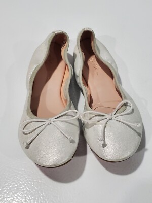 New Ruby & Bloom Girls Silver White Metallic Shimmer Ballet Flats Shoes Sz 1