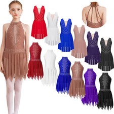 Kids Girls Ballet Dance Sleeveless Rhinestones Skating Leotard Lyrical Dress