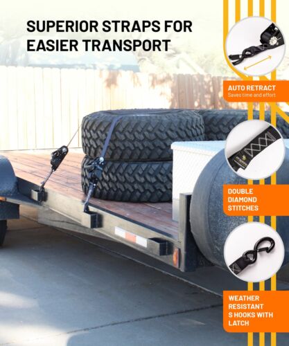 2pcs Retractable Ratchet Tiedown Straps With Safety Lock S Hooks & Soft Loop Str - Picture 5 of 6