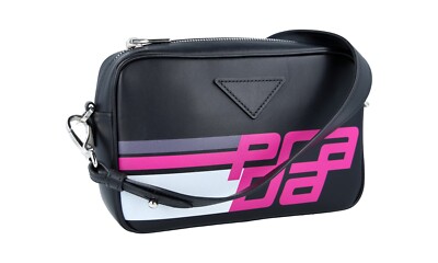 PRADA Leder UmhÃ¤nge Schultertasche Hand - 1BH093 - Schwarz Pink Silber NEU