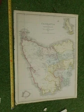 100% ORIGINAL TASMANIA AUSTRALIA MAP BY JAMES WYLD  C1849 VGC ORIGINAL COLOUR