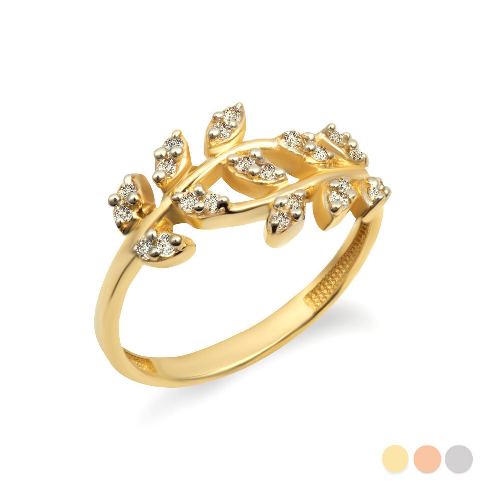 Gold Diamond Olive Leaf Branch Ring Australia