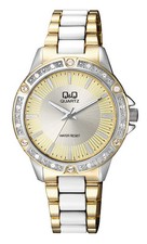 Q Q by Citizen F533J400Y Crystal Accented Gold White Tone Band Women's Watch