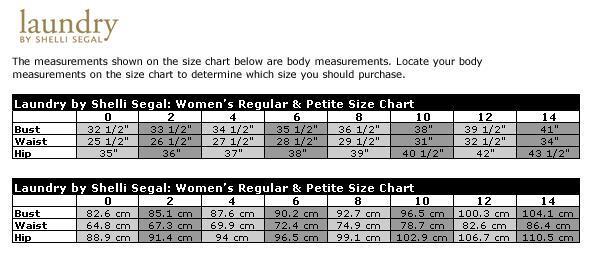 Shelli Segal Laundry Size Chart