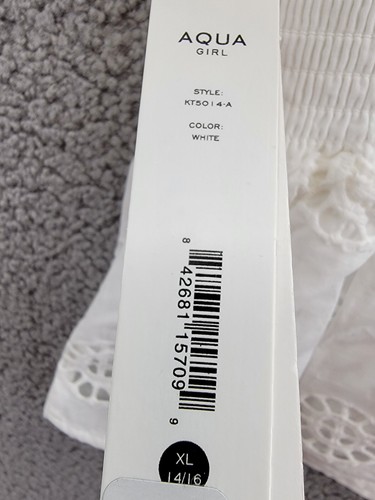 AQUA Eyelet Smocked Puff Sleeve Top Girls' XL (14-16) White Square Neck Pullover - Picture 15 of 15
