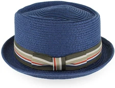 Belfry Men/Women Summer Straw Pork Pie Trilby Fedora Hat in Blue, Tan, Black