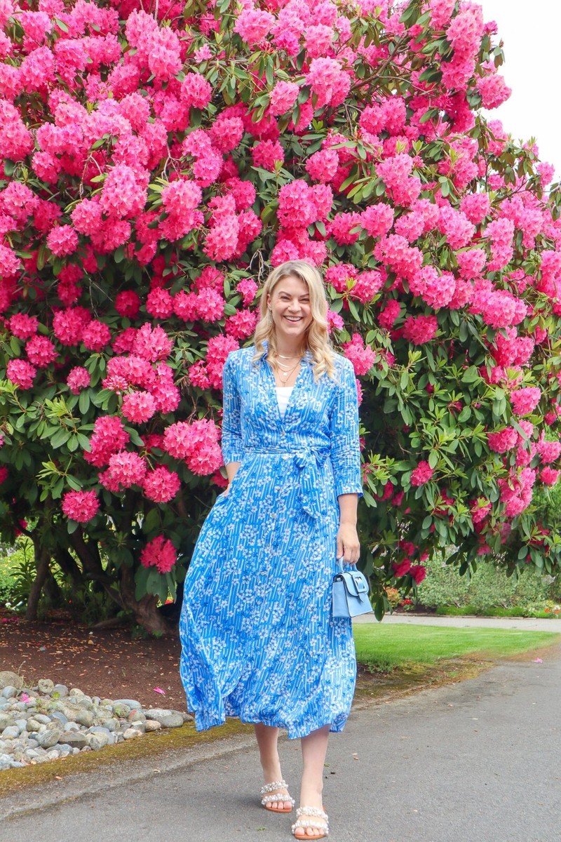ZARA Blue White Marilyn Belted Floral Maxi Midi Belted Shirt