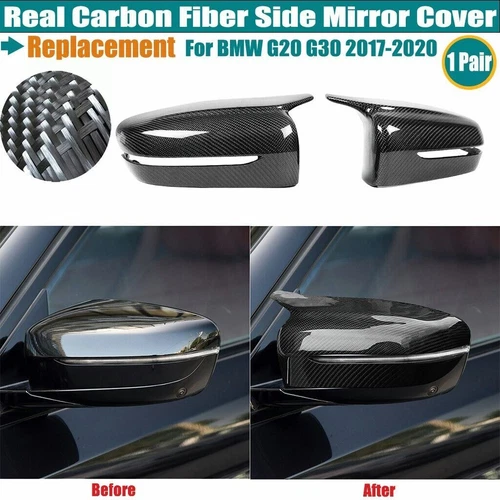 Real Carbon Fiber Horn Style Side Mirror Direct Replace For BMW G20 G30 2017-20