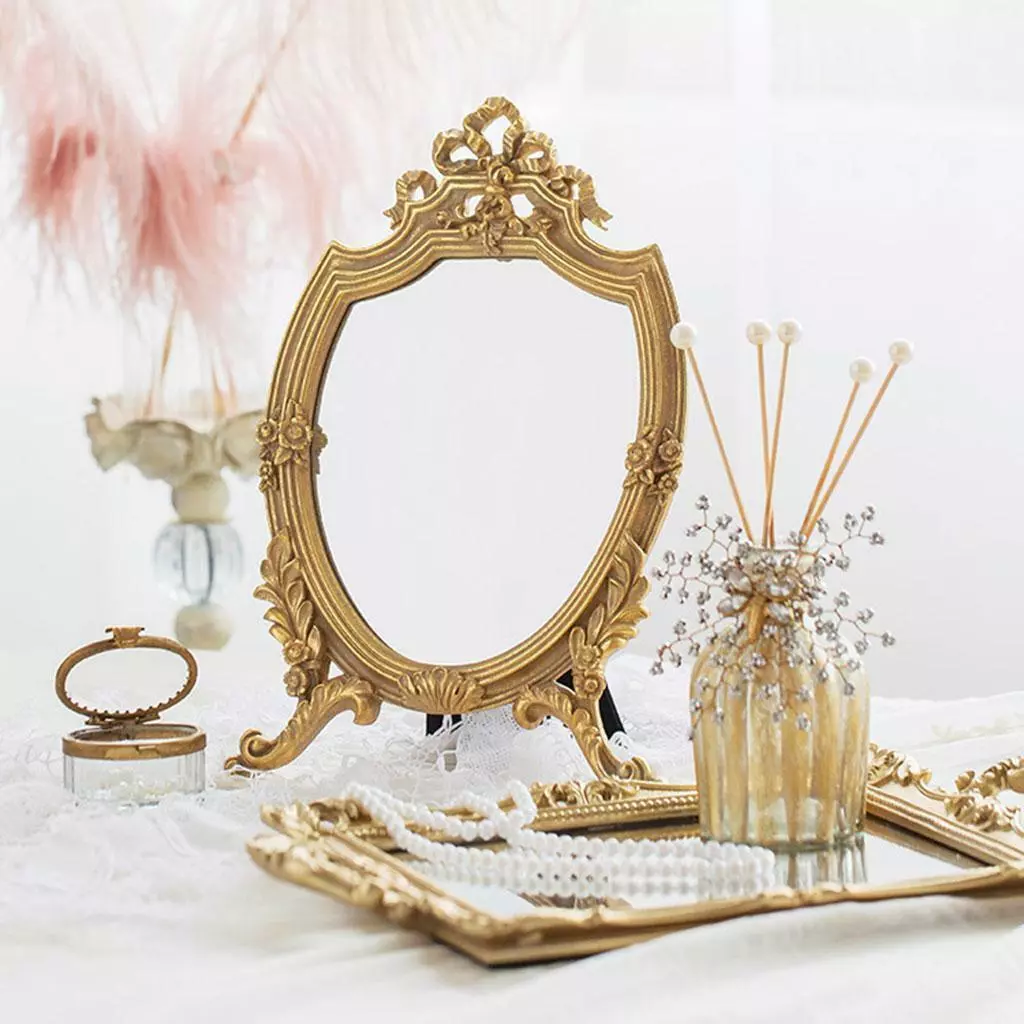 Gold vanity top mirror stand
