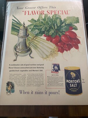 Vintage 1943 Morton's Salt Your Grocer Offers This Flavor Special ad