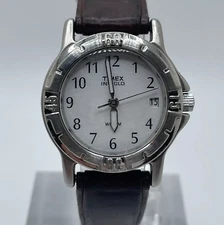 Timex Easy Reader Watch Womens Indiglo Date 26mm Case Brown Leather Band Quartz