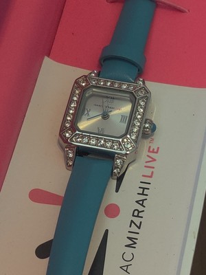 Isaac Mizrahi Live! Silver Tone Dial Case Turquoise Link Bracelet Band Watch NIB Isaac Mizrahi Live Silvertone Turquoise Thin leather  main image 2