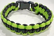 Paracord Bracelet Neon & Black w/Buckle 9 1/4" long. Will fit 8 1/4" wrist.