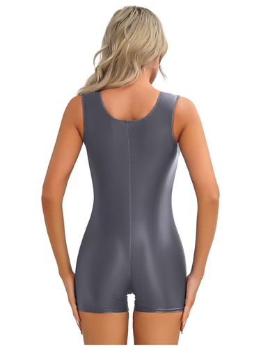 Womens Bodysuit Shiny Glossy One-Piece Workout Sport Leotard Stretchy Swimwears - Picture 50 of 139