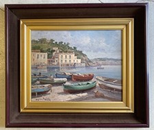 DIPINTO OLIO TAVOLA Guglielmo Migliore MARINA Bacoli PAESAGGIO Golfo di NAPOLI