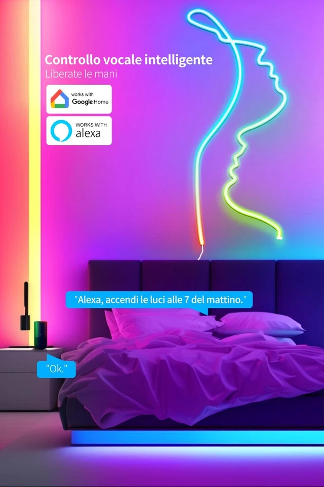 Beaeet Striscia LED Neon RGBIC 3M con Controllo App Tuya Compatibile con Alexa - Immagine 2 di 4