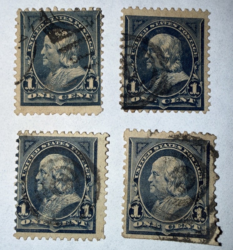 1894 US 1 Random 1c Franklin Stamp With some Issues Lot Of 4 Used, SC#246
