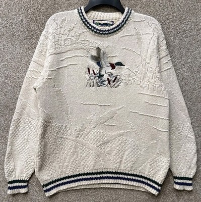 Vintage Shenandoah Sweater Mens Sz Medium Mallard Duck Knit Crewneck Cotton USA