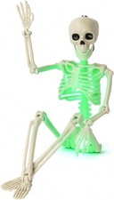 16" Light Up Skeleton Halloween Decorations,1 Pack Posable Full Body Skeleton