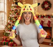 PIKACHU LED Moving Ear Hat Light Up Plush Flapping Ears Party Costume   