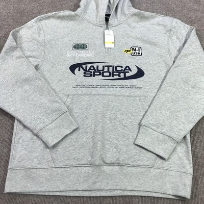 Nautica Hoodie Sweatshirt Mens Medium Gray 1/4 Zip Fleece Nautica