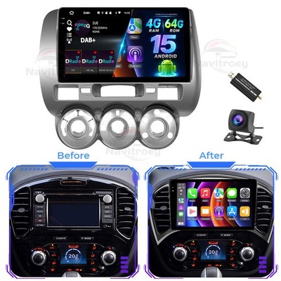 DAB+ Android 15 Autoradio Carplay Navi 4+64G GPS Navi für Honda Jazz Fit 2001-08