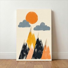 Scandinavian Mountain Wall Art Canvas Print Minimalist Orange