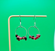 Silvertone Red Beaded Pierced Earrings