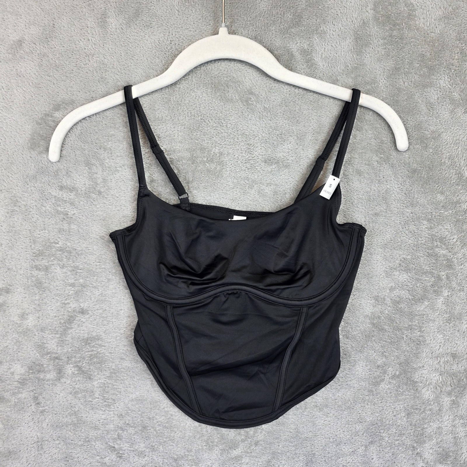 PINK Victoria's Secret Corset Top Womens S Black Unlined Bustier Stretch Logo