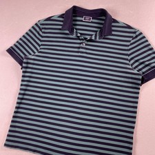 Charles Tyrwhitt Polo Shirt Mens Medium Blue Green Stripe Stretch Knit Casual